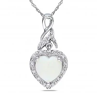 Julianna B Sterling Silver Opal & Diamond Heart Twist Pendant with Chain