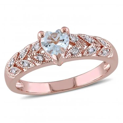 Julianna B Sterling Silver Aquamarine & Diamond Vintage Heart Ring