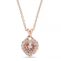 Julianna B Sterling Silver Morganite Created White Sapphire & Diamond Pendant