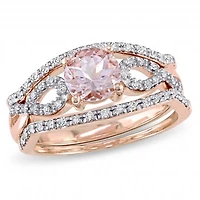 Julianna B 10K Rose Gold Morganite & 0.22CTW Diamond Infinity Bridal Set