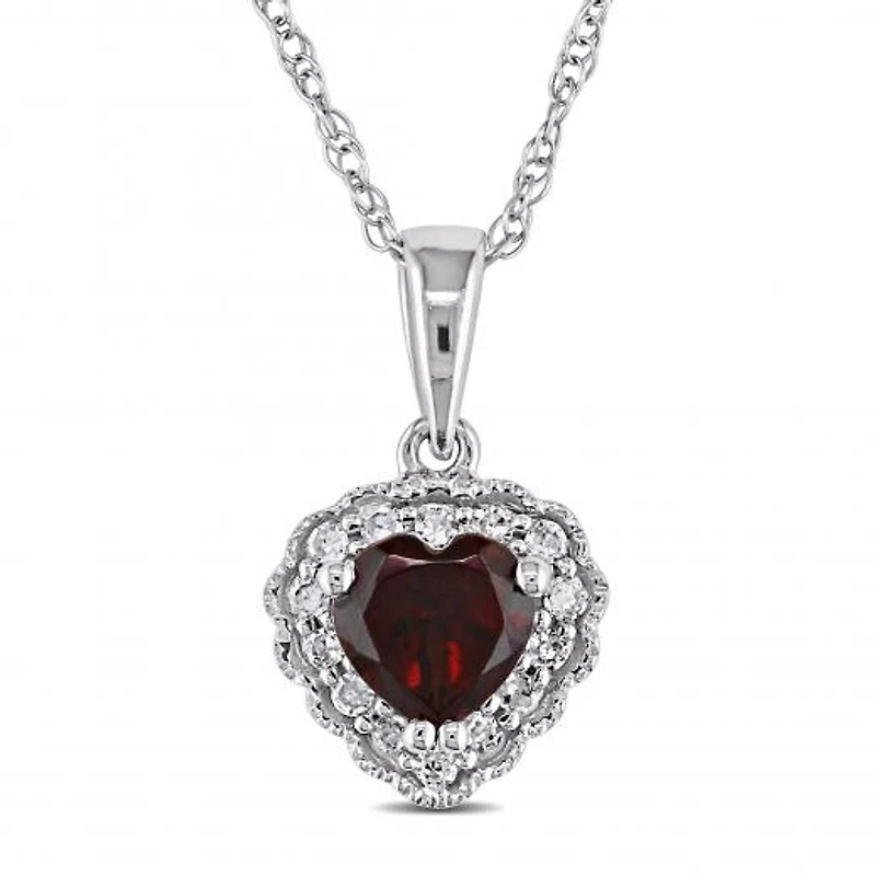Julianna B 10K White Gold Garnet & Diamond Pendant with Chain