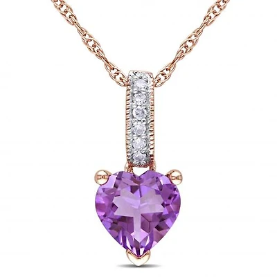 Julianna B 10K Rose Gold Amethyst & Diamond Heart Pendant