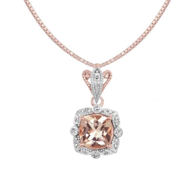 10K Rose Gold Morganite & Diamond Pendant with Chain
