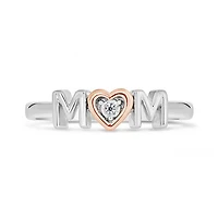 Sterling Silver 10K Rose Gold Diamond Mom Heart Ring