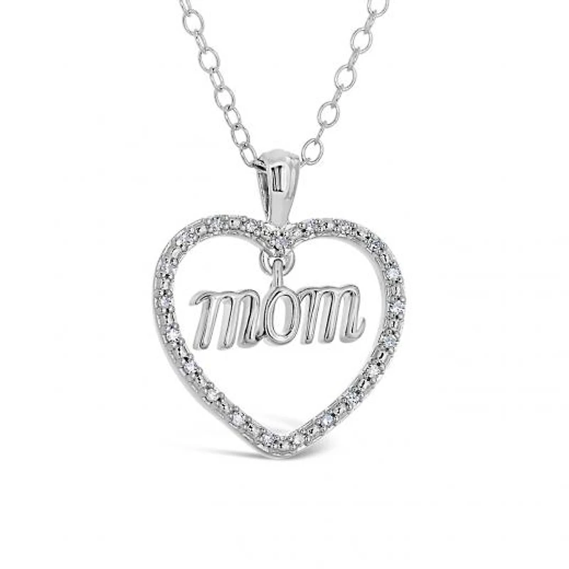 Sterling Silver Diamond Mom Pendant