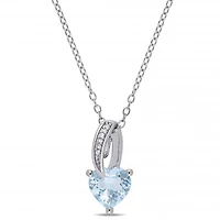 Julianna B Sterling Silver Aquamarine & Diamond Heart Pendant with Chain