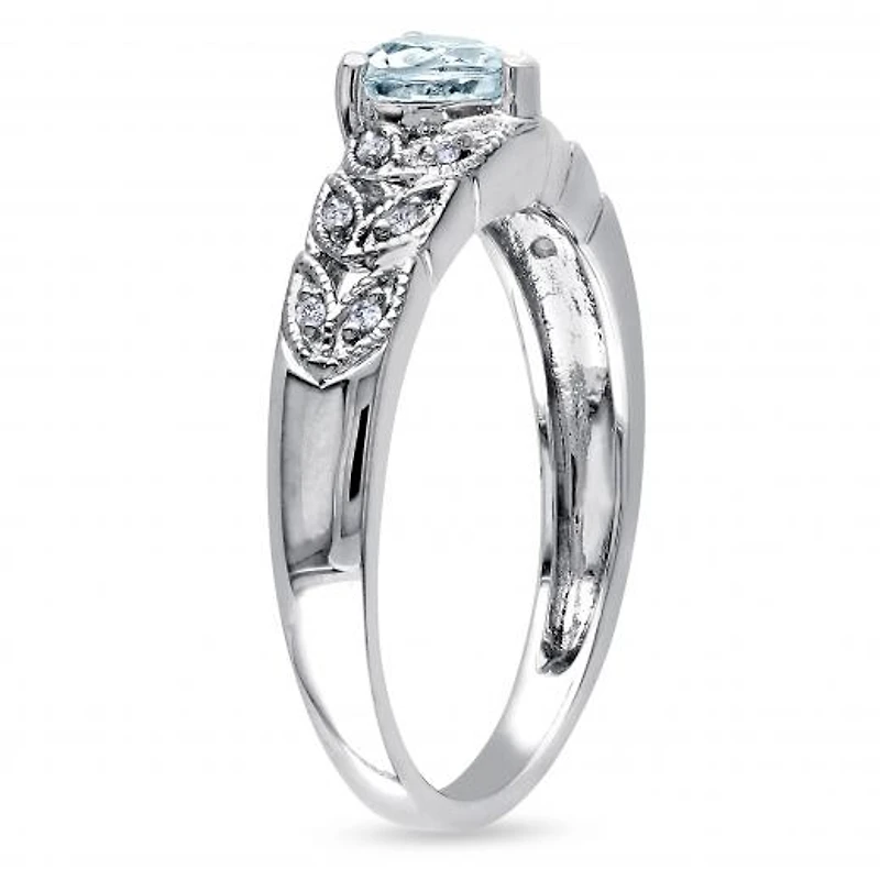 Julianna B Sterling Silver Aquamarine & 0.05CTW Diamond Heart Ring