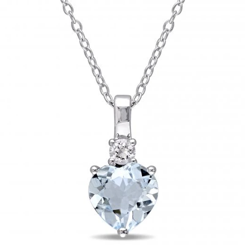 Julianna B Sterling Silver Aquamarine & Created White Sapphire Pendant