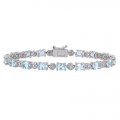 Julianna B Sterling Silver Aquamarine & Diamond Bracelet