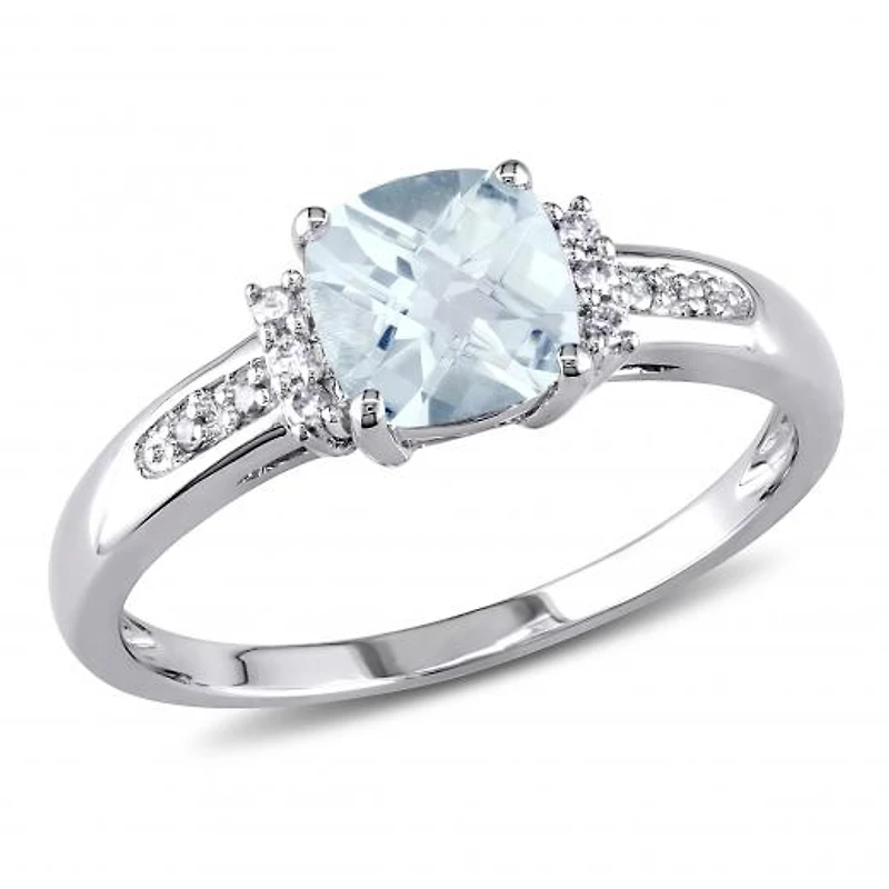 Julianna B 10K White Gold Aquamarine & 0.05CTW Diamond Fashion Ring