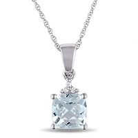 Julianna B 10K White Gold Aquamarine & Diamond Fashion Pendant with Chain