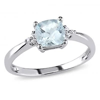 Julianna B 10K White Gold Aquamarine & 0.02CTW Diamond Fashion Ring