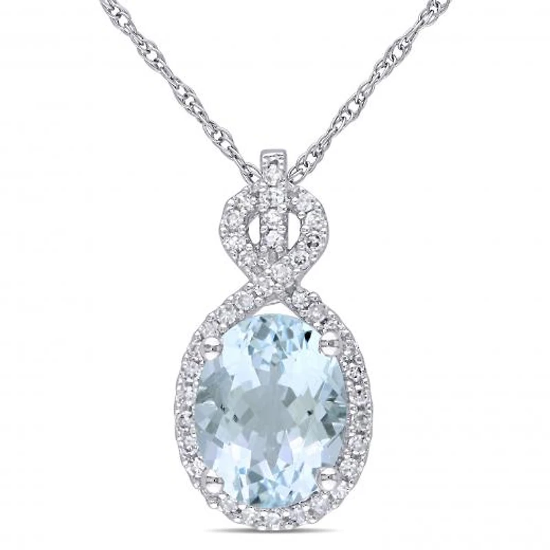 Julianna B 10K White Gold Aquamarine & Diamond Fashion Pendant with Chain