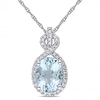 Julianna B 10K White Gold Aquamarine & Diamond Fashion Pendant with Chain