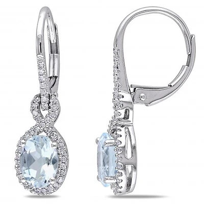 Julianna B 10K White Gold Aquamarine & Diamond Leverback Earrings