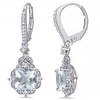 Julianna B 14K White Gold Aquamarine Diamond & White Sapphire Leverback Earrings