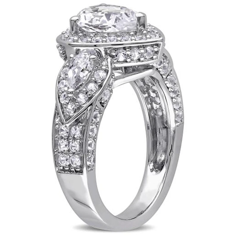 Julianna B Sterling Silver Created White Sapphire Teardrop Halo Vintage Ring