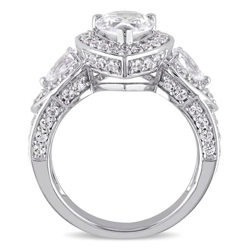Julianna B Sterling Silver Created White Sapphire Teardrop Halo Vintage Ring