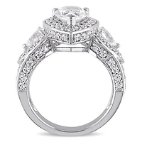 Julianna B Sterling Silver Created White Sapphire Teardrop Halo Vintage Ring