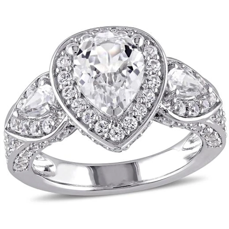 Julianna B Sterling Silver Created White Sapphire Teardrop Halo Vintage Ring