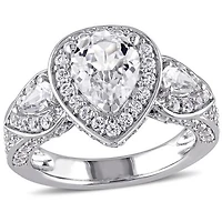 Julianna B Sterling Silver Created White Sapphire Teardrop Halo Vintage Ring