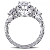 Julianna B Sterling Silver Halo Pear Shaped Cubic Zirconia Bridal Set