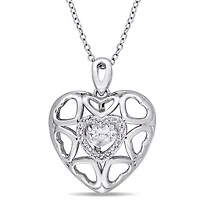 Julianna B Sterling Silver White Topaz Heart Locket Pendant with Chain