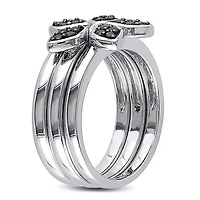 Julianna B Sterling Silver Black Spinel Floral Stacking Ring