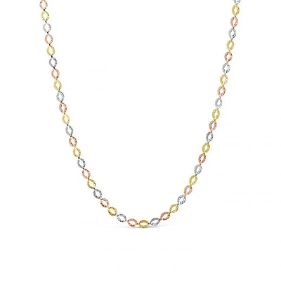 10K Yellow White and Rose Gold Diamond Cut Links Necklace