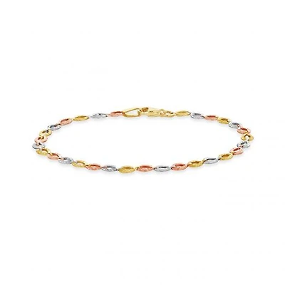 10K Yellow White and Rose Gold Diamond Cut Links Bracelet