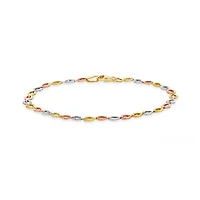 10K Yellow White and Rose Gold Diamond Cut Links Bracelet