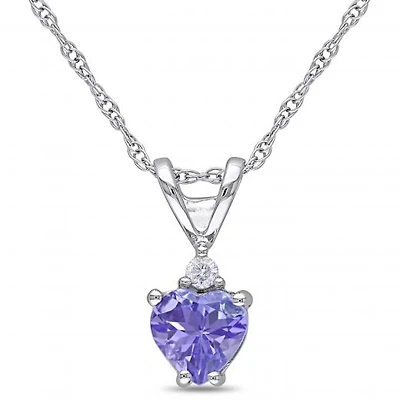 Julianna B 10K White Gold Tanzanite & Diamond Heart Pendant with Chain