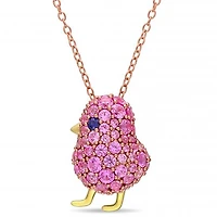 Julianna B Sterling Silver Created Blue & Created Pink Sapphire Bird Necklace