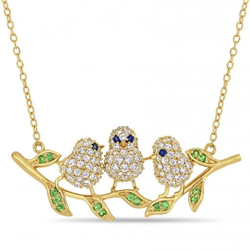 Julianna B Sterling Silver Blue & White Sapphire & Tsavorite Bird Necklace