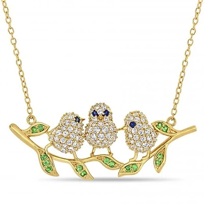 Julianna B Sterling Silver Blue & White Sapphire & Tsavorite Bird Necklace