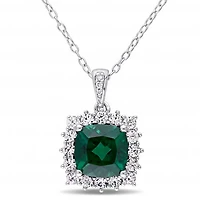 Julianna B Sterling Silver Created Emerald Created Sapphire & Diamond Pendant