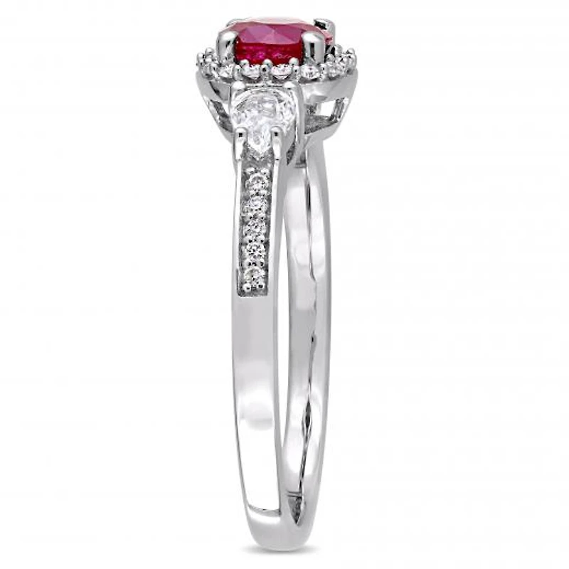 Julianna B 14K White Gold Ruby White Sapphire & 0.12CTW Diamond Halo Ring