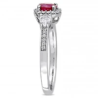 Julianna B 14K White Gold Ruby White Sapphire & 0.12CTW Diamond Halo Ring