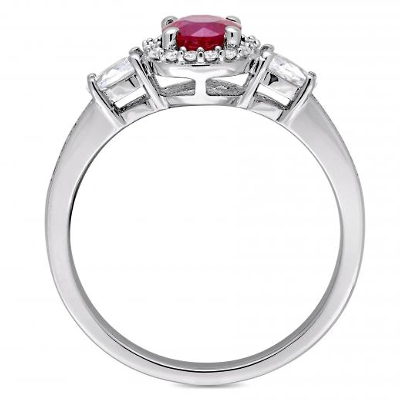 Julianna B 14K White Gold Ruby White Sapphire & 0.12CTW Diamond Halo Ring