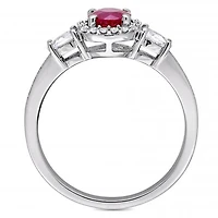 Julianna B 14K White Gold Ruby White Sapphire & 0.12CTW Diamond Halo Ring