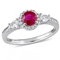 Julianna B 14K White Gold Ruby White Sapphire & 0.12CTW Diamond Halo Ring