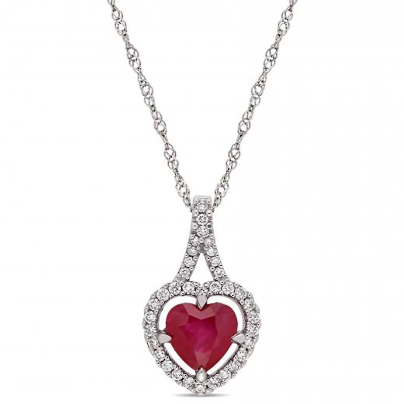 Julianna B 14K White Gold Ruby & 0.16CTW Diamond Heart Pendant with Chain