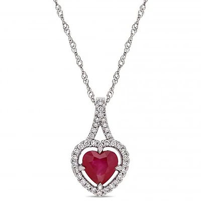 Julianna B 14K White Gold Ruby & 0.16CTW Diamond Heart Pendant with Chain