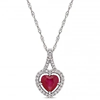 Julianna B 14K White Gold Ruby & 0.16CTW Diamond Heart Pendant with Chain