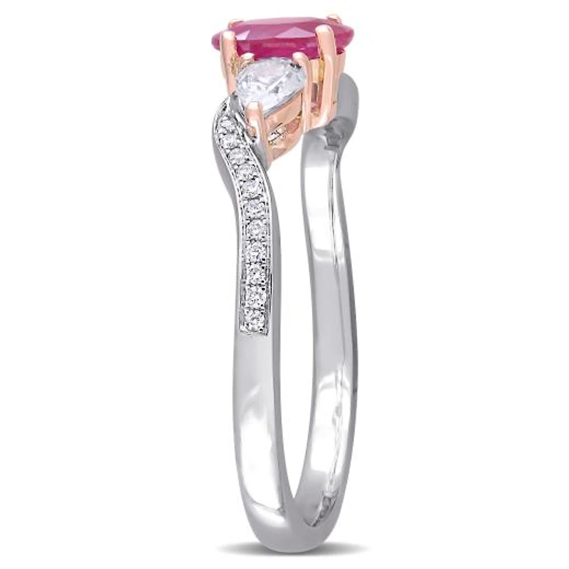 Julianna B 14K White & Rose Gold Ruby & Diamond Accent Three-Stone Ring