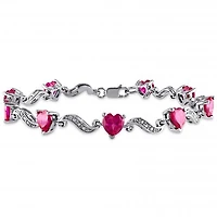 Julianna B Sterling Silver Heart Shaped Created Ruby & Diamond Bracelet