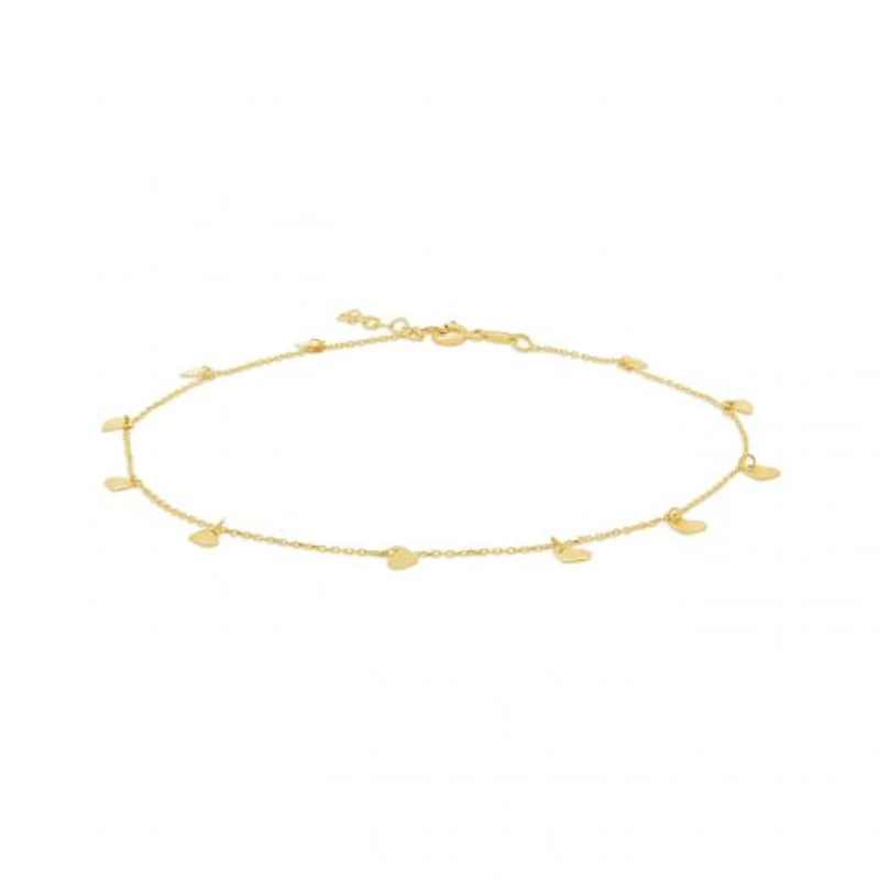 10K Yellow Gold 10+1" Heart Anklet