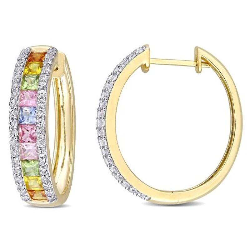 Julianna B 14K Yellow Gold Multi-Colour Sapphire Hoop Earrings