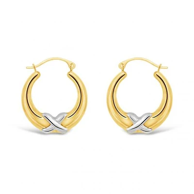10K Yellow and White Gold Kiss Creole Earrings