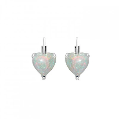 Sterling Silver Created Opal Heart Earrings